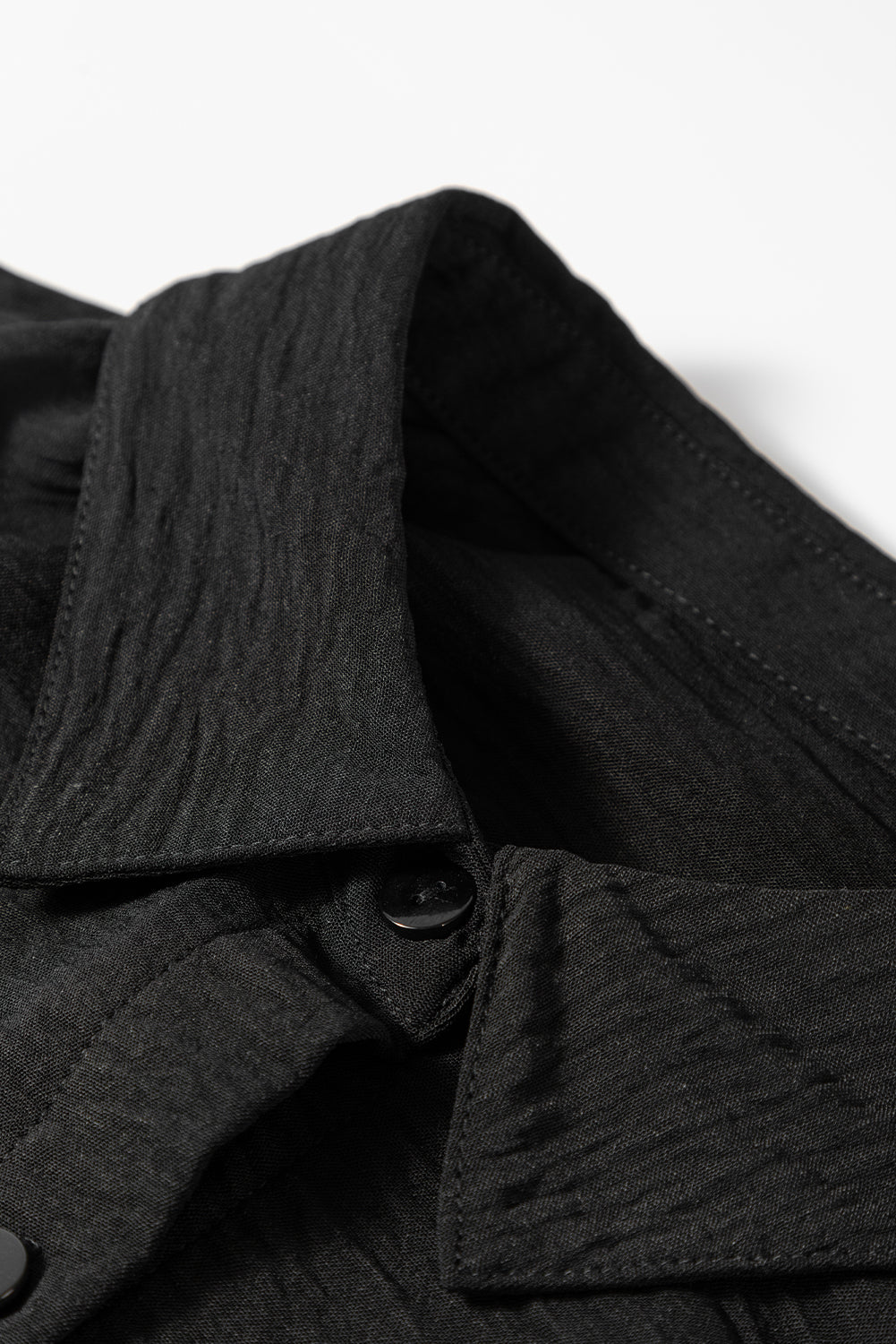 Black Pure Color Patch Pocket Blouse
