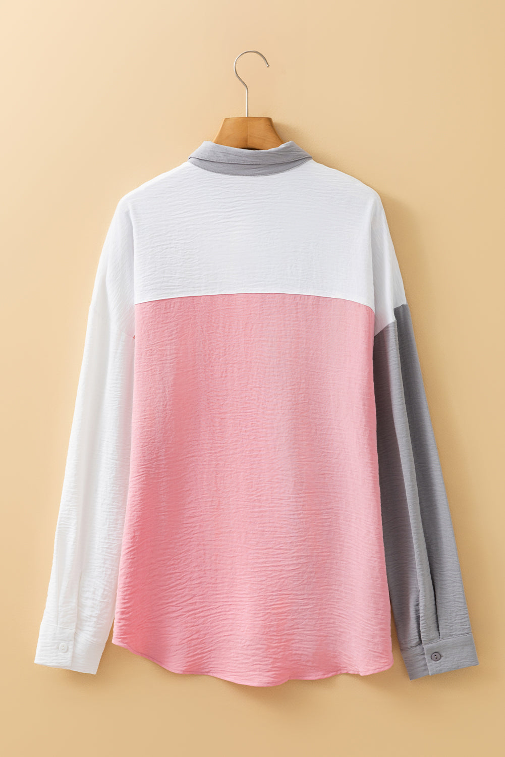 Gray Color Block/Pure Color Patch Pocket Blouse
