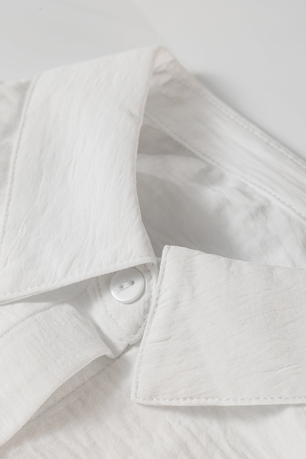 White Pure Color Patch Pocket Blouse