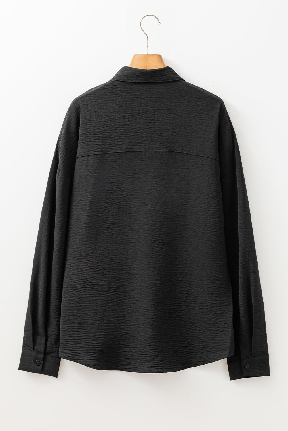 Black Pure Color Patch Pocket Blouse