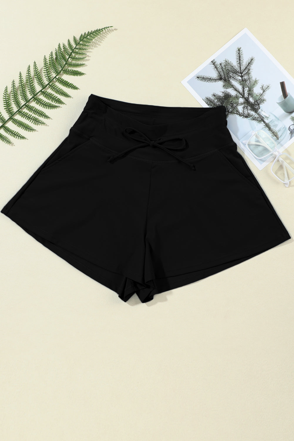 Black Drawstring Wide Leg Swim Shorts