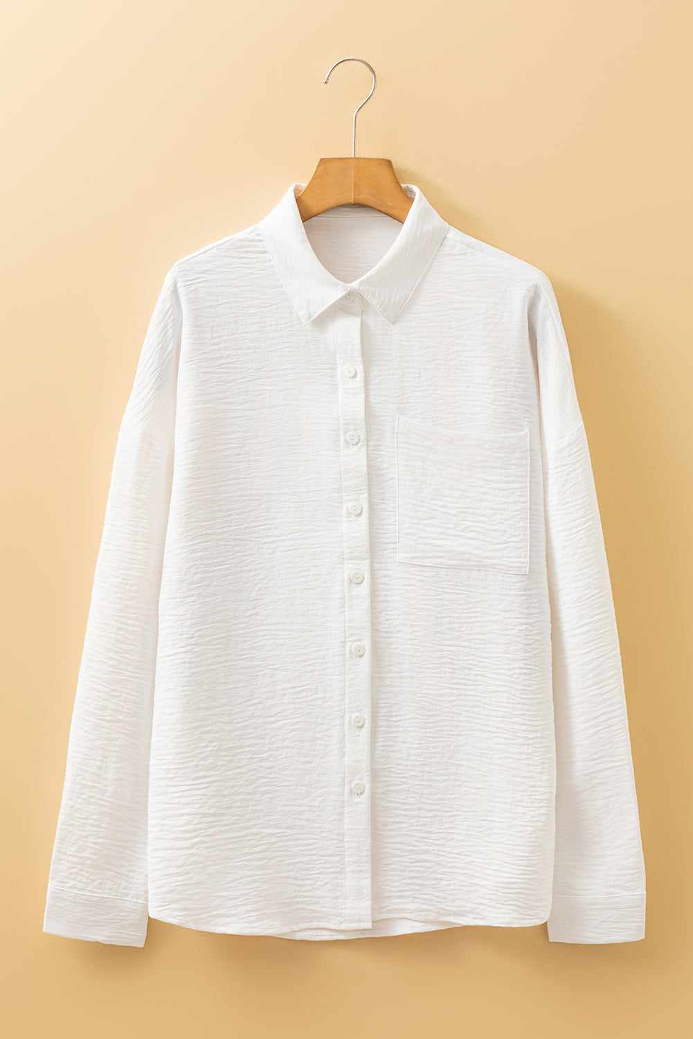 White Pure Color Patch Pocket Blouse