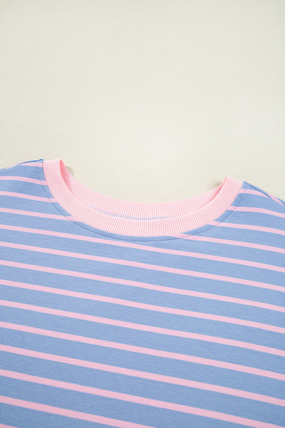 Sky Blue Stripe Oversize Contrast Trim Drop Shoulder Casual Top
