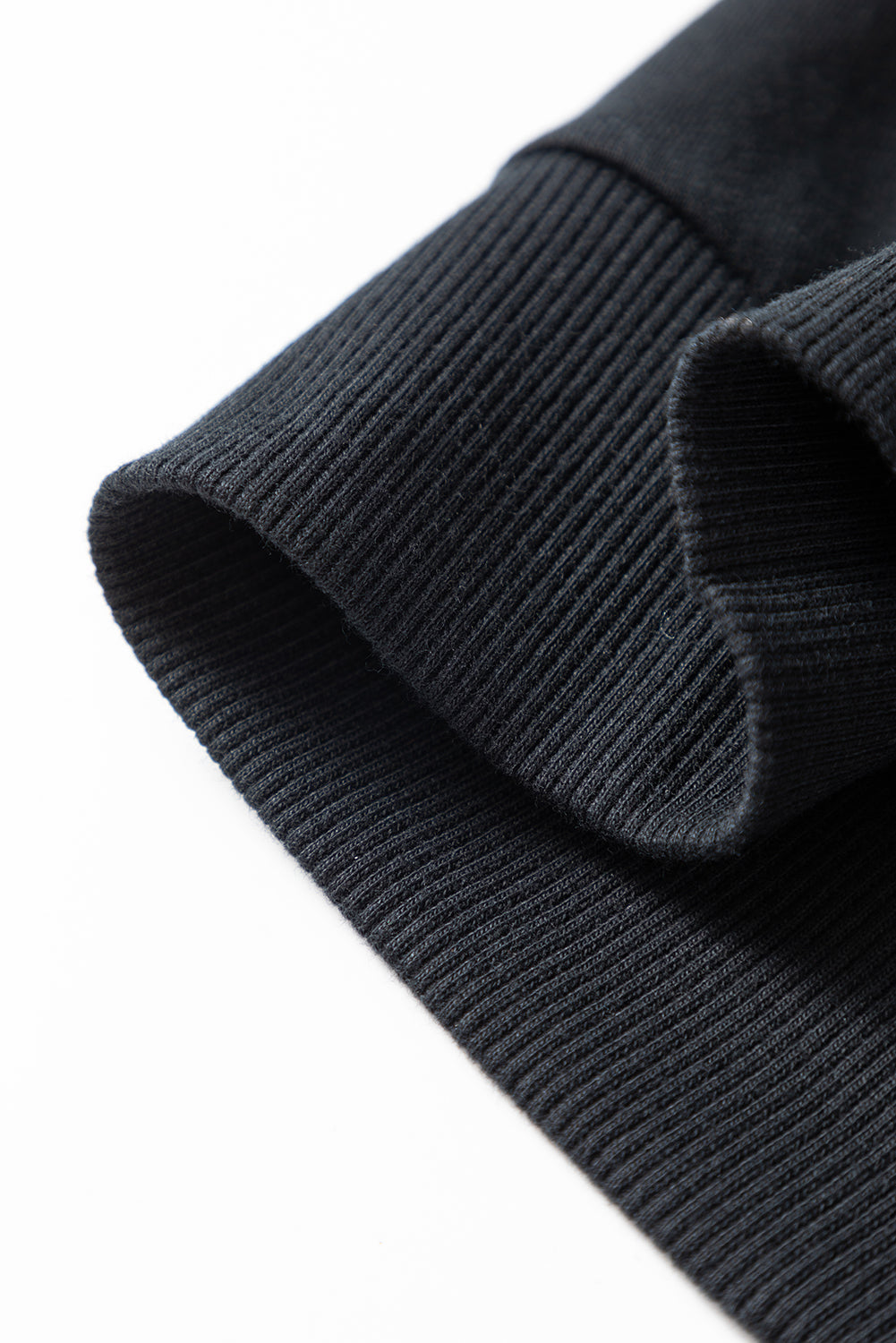 Black Rhinestone Embellished Drop Shoulder Ribbed Cuffs Wholesale Sweatshirt