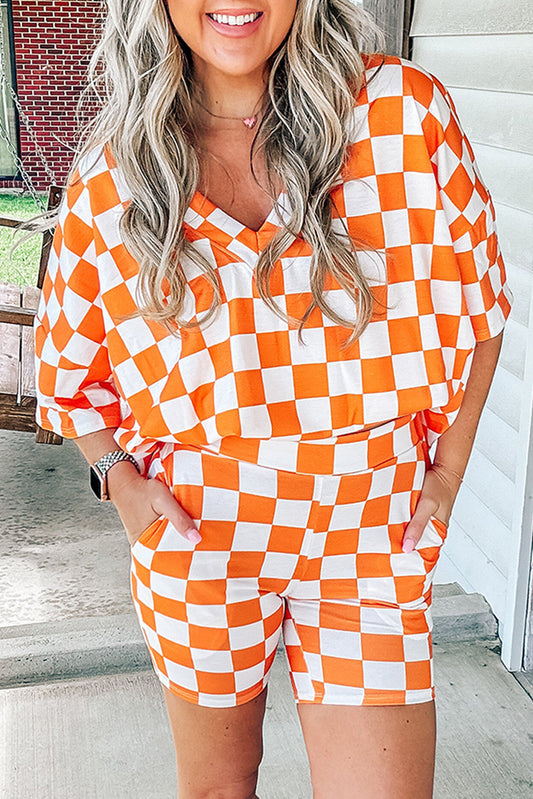Orange Checkerboard Print Lounge Set