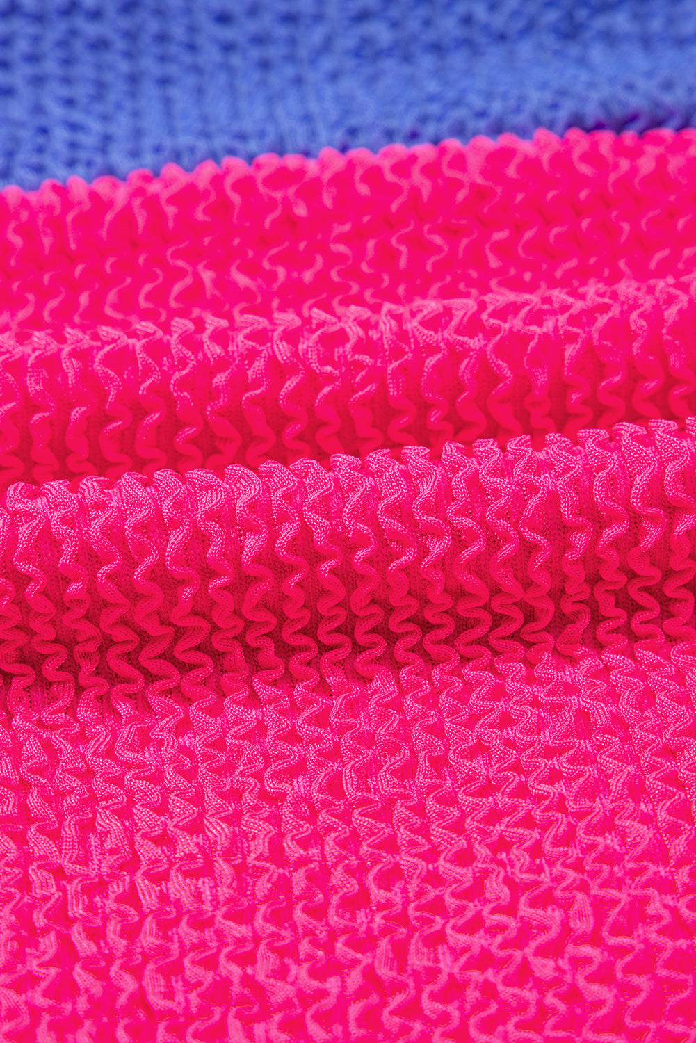 Blue and Pink Textured Color Block One Piece Swimsuit