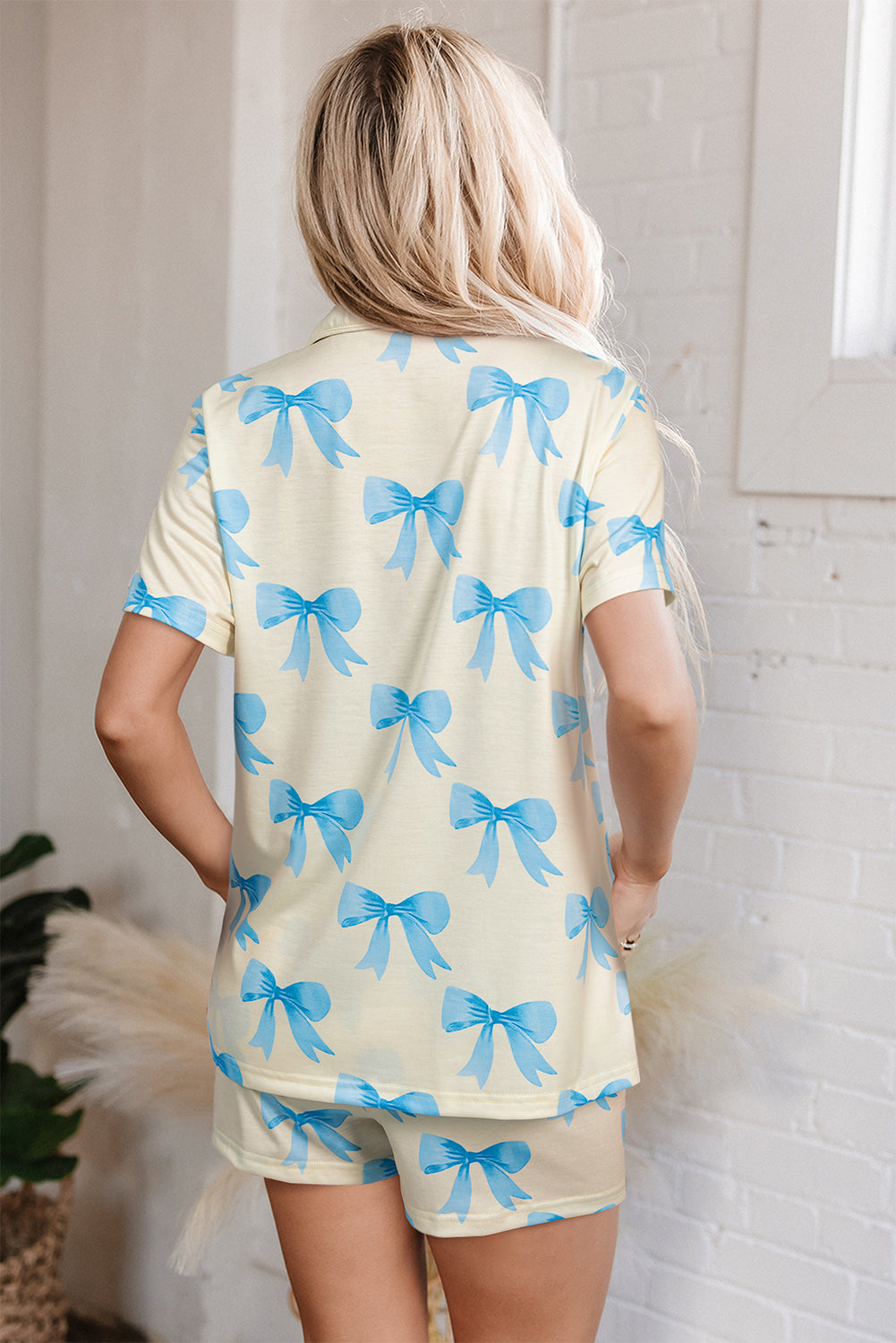 Blue Bow Printed Pajama Set
