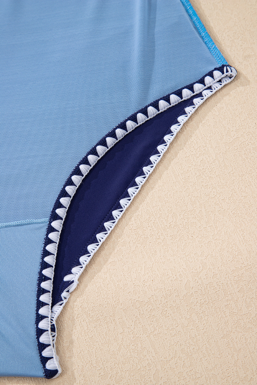 Blue Ric Rac Trim Contrasted Patchwork One Piece Swimsuit