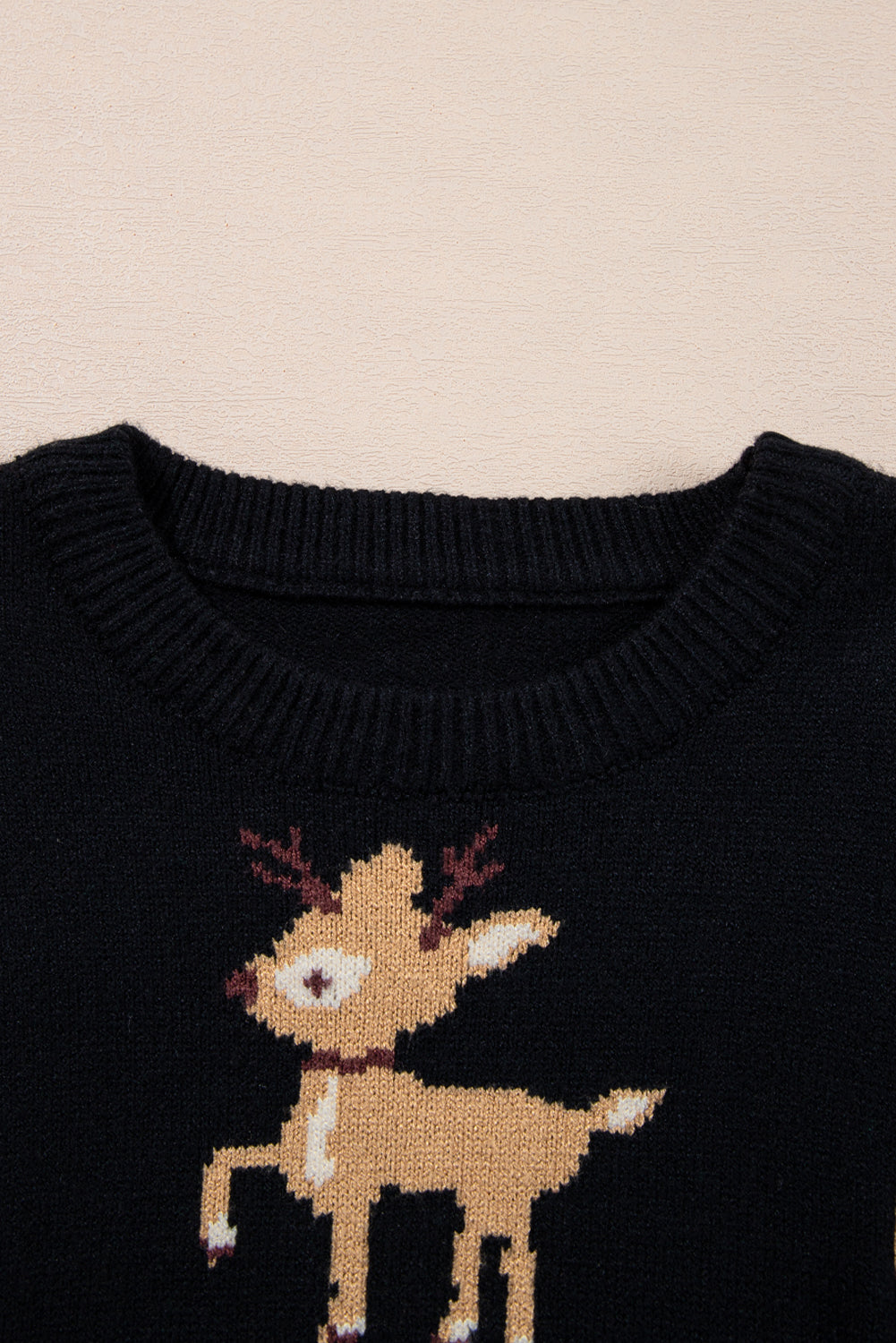 Dark Green Christmas Reindeer Pattern Drop Shoulder Sweater