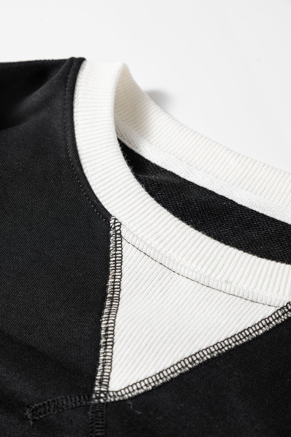 Black Contrast Ribbed Color Block Patchwork Baggy Sweatshirt