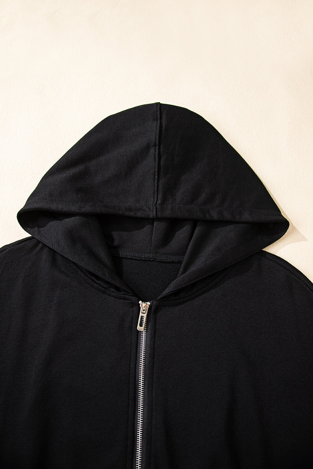 Black Double Zipper Hooded Jacket and Sweatpants Active Set