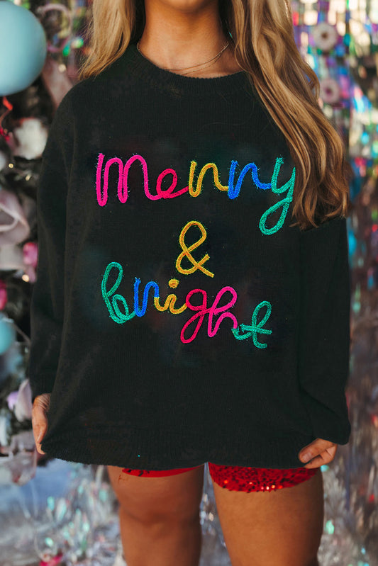 Black Tinsel Merry & Bright Round Neck Plus Size Sweater