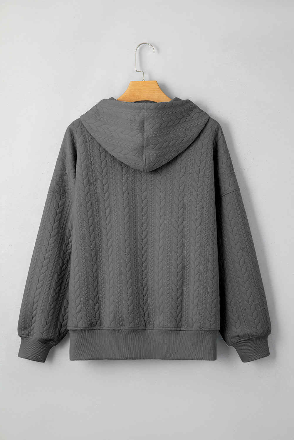 Gray Cable Textured Baggy Solid Hoodie