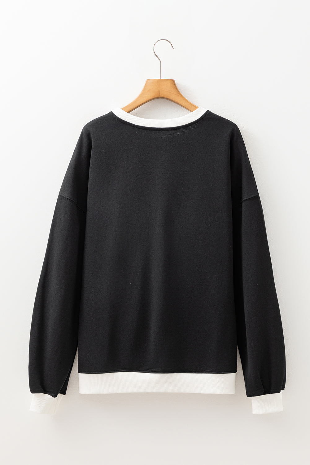 Black Contrast Ribbed Color Block Patchwork Baggy Sweatshirt